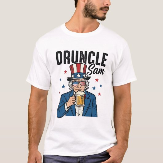 Druncle Sam Grappige Patriottische Bier Vector Ont T-shirt (Voorkant)