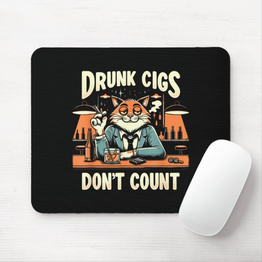 Drunk Cigs Don't Count Funny Cigarette Humor Smoki Muismat (Met muis)