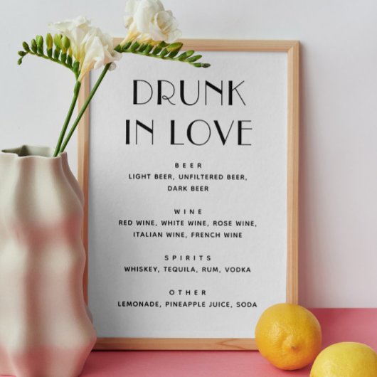 Drunk In Love. Minimalistische moderne bruiloft dr Poster
