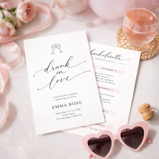 Drunk in Love Whimsy Script Bachelorette Weekend Kaart