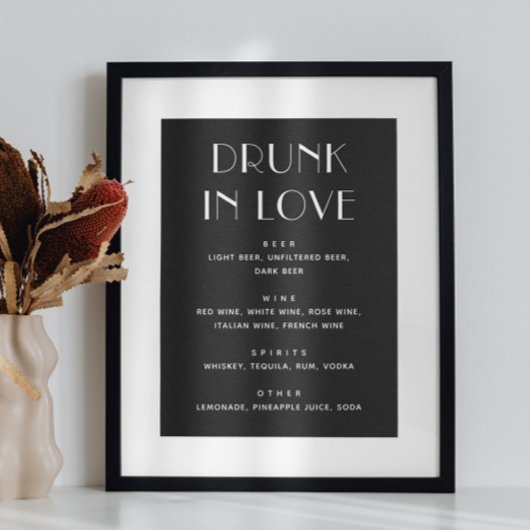 Drunk In Love. Zwart minimalistische bruiloft drin Poster