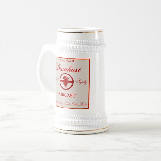 Drunkast Podcast Beer Stein Bierpul (Voorkant links)