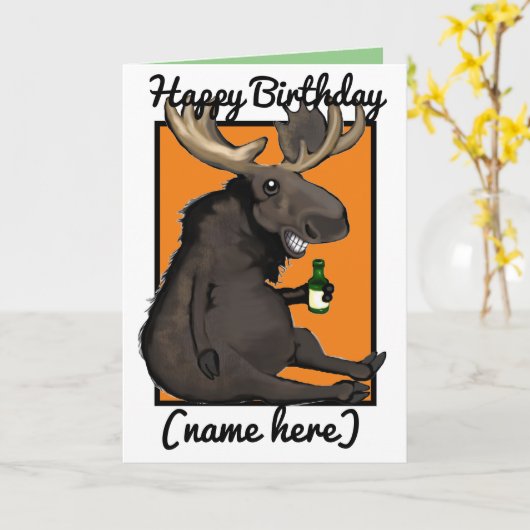 Drunken Moose Cartoon, persoonlijke vaderdag kaart (Gele Bloem)