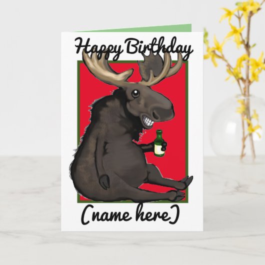 Drunken Moose Cartoon, persoonlijke vaderdag kaart (Gele Bloem)