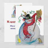 DRUNKEN SNOWMAN MET BIRDS WINTER HOLIDAY GREETING FEESTDAGENKAART (Voorkant / Achterkant)