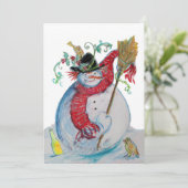 DRUNKEN SNOWMAN MET BIRDS WINTER HOLIDAY GREETING FEESTDAGENKAART (Staand voorkant)