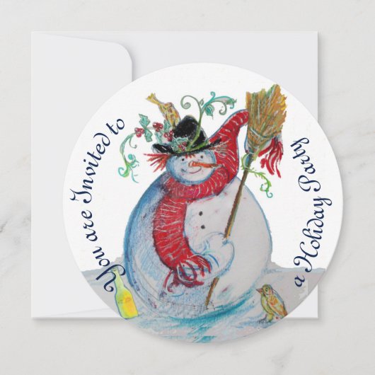 DRUNKEN SNOWMAN MET BIRDS WINTER HOLIDAY PARTY KAART (Voorkant)