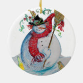 DRUNKEN SNOWMAN MET BIRDS WINTER HOLIDAY PARTY KERAMISCH ORNAMENT (Achterkant)