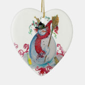 DRUNKEN SNOWMAN MET VORIGE Rood bloedert hart Keramisch Ornament (Rechts)