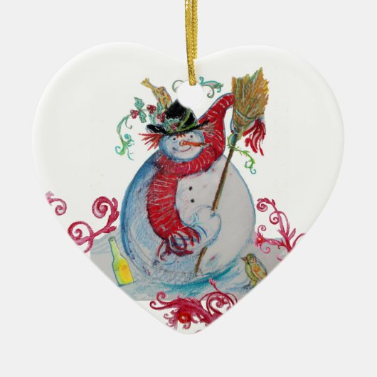 DRUNKEN SNOWMAN MET VORIGE Rood bloedert hart Keramisch Ornament (Voorkant)