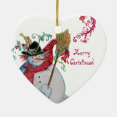 DRUNKEN SNOWMAN MET VORIGE Rood bloedert hart Keramisch Ornament (Achterkant)