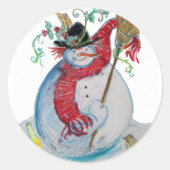 DRUNKEN SNOWMAN RONDE STICKER (Voorkant)