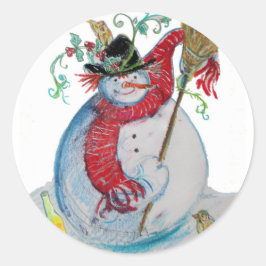 DRUNKEN SNOWMAN RONDE STICKER
