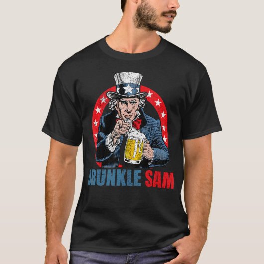 Drunkle Sam Funny 4th of July Uncle Sam USA Beer D T-shirt (Voorkant)