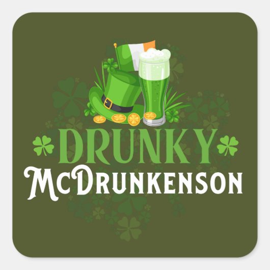Drunky McDrunkerson St. Patrick's Day Vierkante Sticker (Voorkant)
