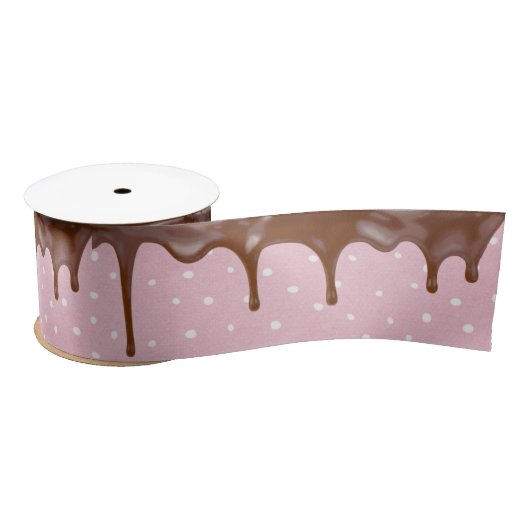 Druppelen Chocolade Icing op Polka Dots Satijnen Lint (Spoel)