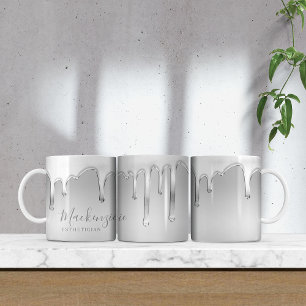 Druppelen Chroom vloeibaar metaal Monogram Koffiemok