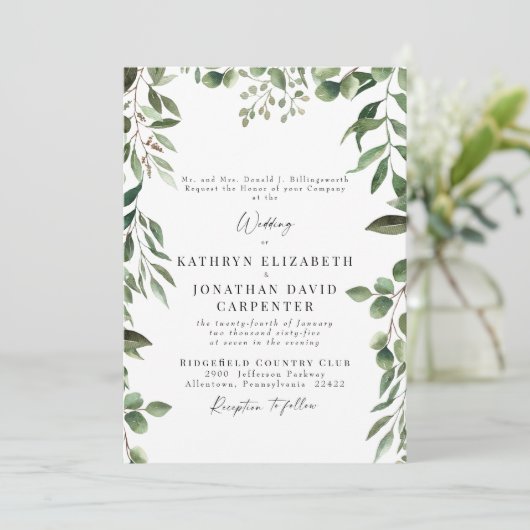 Druppelen Eucalyptus Elegant Wit Bruiloft Kaart (Staand voorkant)