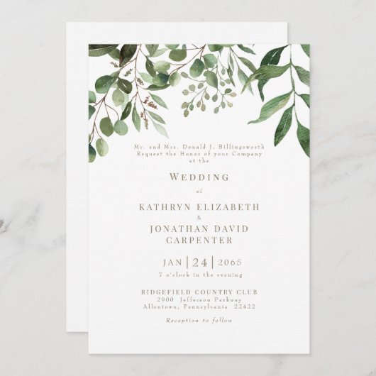 Druppelen Eucalyptus Gouden Tekst Bruiloft uitnodi Kaart (Voorkant / Achterkant)