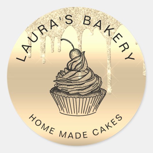 Druppelen Gold Cakes Cakery snoep Chocolade Bakker Ronde Sticker (Voorkant)