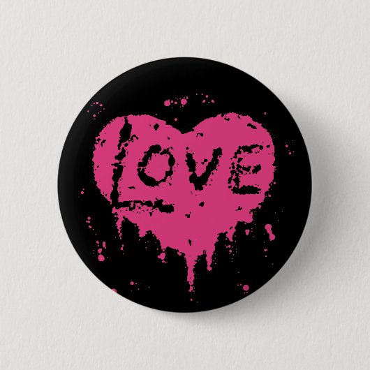 Druppelen liefde hart zwart en heet roze ronde button 5,7 cm (Voorkant)