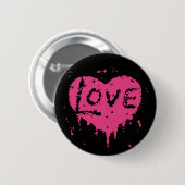 Druppelen liefde hart zwart en heet roze ronde button 5,7 cm (Voorkant /achterkant)