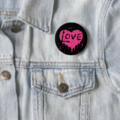 Druppelen liefde hart zwart en heet roze ronde button 5,7 cm (In situ)