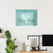 Druppelen Luxe Glitter | Mint Blauwgroen gietdouch Poster (Thuiskantoor)