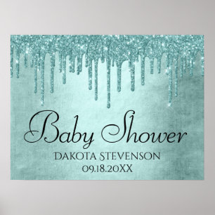 Druppelen Luxe Glitter Mint Blauwgroen gietdouch Poster