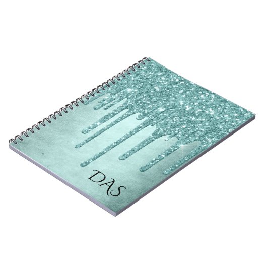 Druppelen Luxe Glitter | Mint Blauwgroen Pour Mono Notitieboek (Linkerzijde)