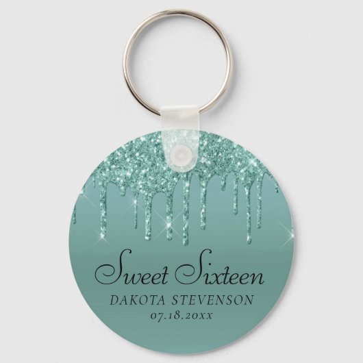 Druppelen Luxe Glitter | Munt Blauwgroen Zoet Zest Sleutelhanger (Voorkant)