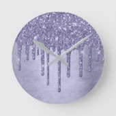 Druppelen Paarse Glitter | Chique Lavendel Icing P Ronde Klok (Voorkant)