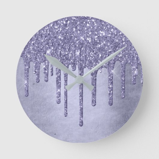 Druppelen Paarse Glitter | Chique Lavendel Icing P Ronde Klok (Voorkant)