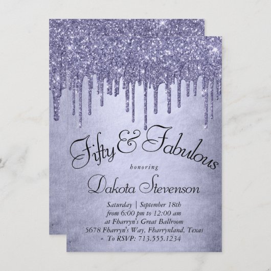 Druppelen Paarse Glitter | Lavendel 50 en Fabulous Kaart (Voorkant / Achterkant)