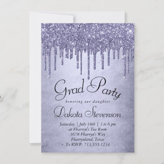 Druppelen Paarse Glitter | Lavendel Pour Afstudere Kaart (Voorkant)