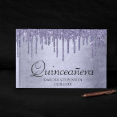 Druppelen Paarse Glitter | Lavendel Quinceanera Gastenboek