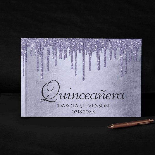 Druppelen Paarse Glitter | Lavendel Quinceanera Gastenboek