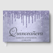 Druppelen Paarse Glitter | Lavendel Quinceanera Gastenboek (Voorkant)