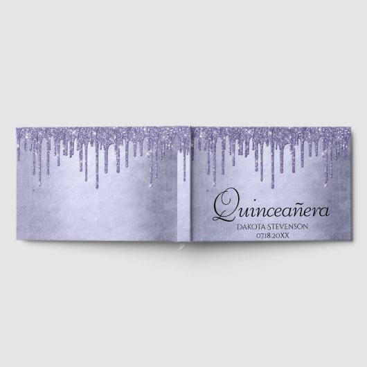 Druppelen Paarse Glitter | Lavendel Quinceanera Gastenboek (Volledig)