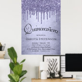Druppelen Paarse Glitter | Lavendel Quinceanera Poster (Thuiskantoor)