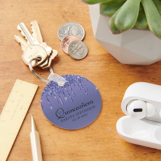 Druppelen Paarse Glitter | Lavendel Quinceanera Sleutelhanger (Bureau)