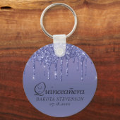 Druppelen Paarse Glitter | Lavendel Quinceanera Sleutelhanger (Voorkant)