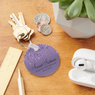 Druppelen Paarse Glitter   Lavendel Sweet Sixteen Sleutelhanger