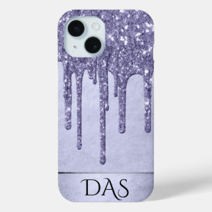 Druppelen Paarse Glitter Lavendelijsmonogram iPhone 15 Case