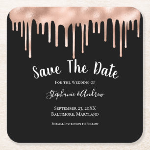 Druppelen Roos Goud Trendy Bruiloft Save The Date Kartonnen Onderzetters