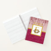 Druppelen Roze Goud Glitter Lips Monogram Meisje Notitieboek (Binnen)
