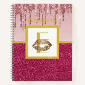 Druppelen Roze Goud Glitter Lips Monogram Meisje Notitieboek (Voorkant)