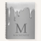 Druppelen vloeibaar metallisch chroom monogram notitieboek (Voorkant)