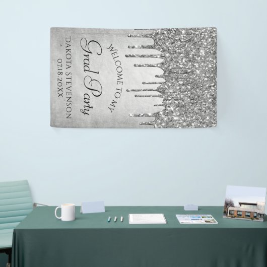 Druppelen Zilverachtige Glitter | Platina-Afstuder Spandoek (Beurs)