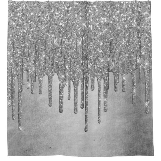 Druppelen Zilverachtige Glitter | Platina Faux Met Douchegordijn (Voorkant)